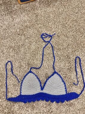 Handmade Blue & Light Gray Crochet Bikini Top